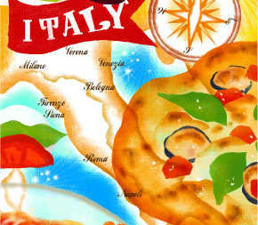 イタリア パスタとピザのイラスト